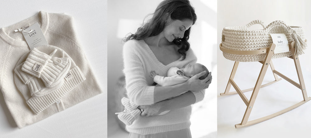 Kaschmir Kleidung für Baby | Geschenke zur Geburt | Babywippe | Babykorb | Moseskorb | Unique Love Design