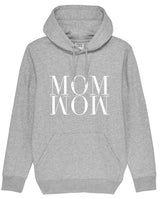 Kapuzenpullover in meliertem grau mit weißer Aufschrift MOM WOW.