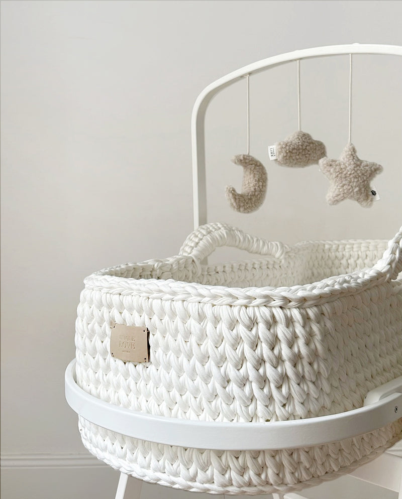 Play arch set for cradle frame-Love you to the moon and back-White &amp; Soft sand