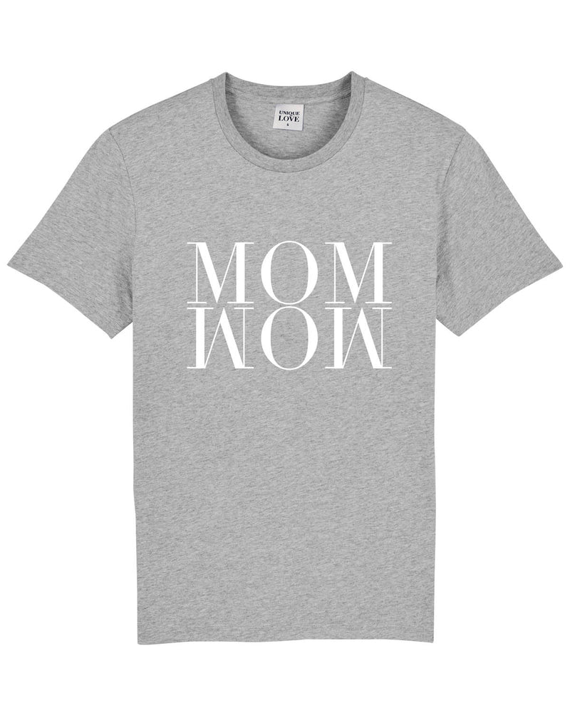 T-Shirt mit geradem Schnitt und der weißen Aufschrift MOM WOW in meliertem grau.
