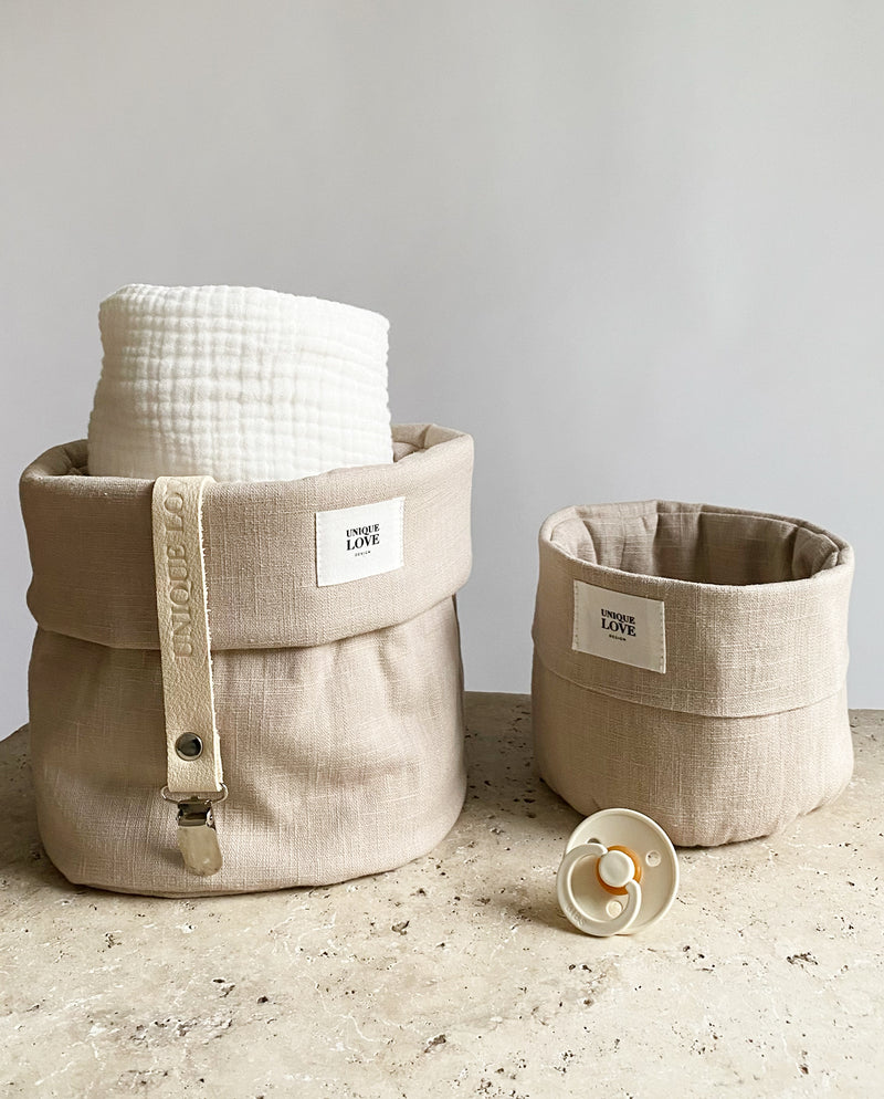 Storage baskets set of 2 Linen | warm beige